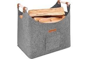 HONGTAISHENG XL Legna da ardere cesto in feltro extra spesso e manico rinforzato | cesta per legna da interno | Cesto pieghevole in legno borsa in feltro come cesto per la spesa (Grigio tortora)