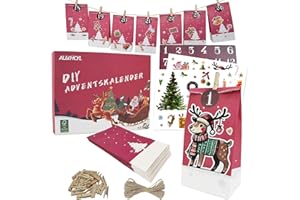 AUXHCYL Calendario dell'Avvento con Sacchetti da Riempire, 2025 Calendario di Natale Fai da Te, 24 Pezzi Sacchettini per Avvento DIY, Calendario dell'Avvento Fai da Te per Bambini & Adulti (Rosso)