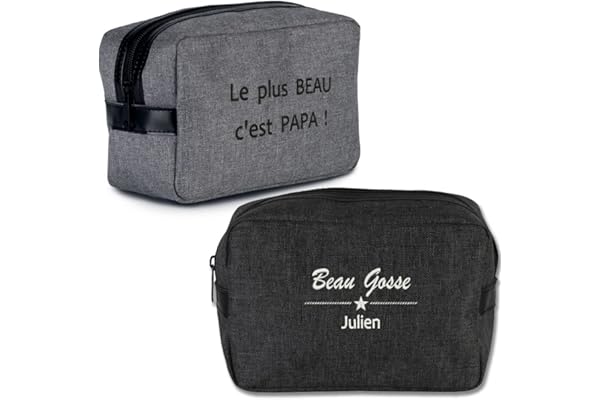 Trousse de Toilette personnalisée et brodée avec Un prénom, 2 Coloris au Choix, 14x20x9cm, Homme Femme