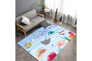 Xisnuient Alfombra Infantil Animal Almohadilla De Juego Gato Jirafa Tigre Dinosaurio Alfombra De Habitación De Niño Niña Lavable Antideslizante Alfombra De Pasillo Felpudo (Azul,80x120 cm)