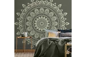 壁涂鸥 BACKGROUNDTURNOVER Pochoirs traditionnels géants de 170 cm - Motif mandala géant - Fleurs rondes - Pour décoration murale - Réutilisable - Pour réfrigérateurs - Mastic à peindre