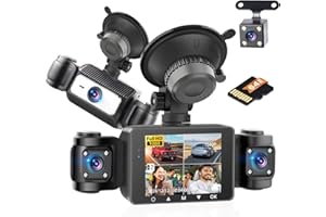 Hikity Dashcam Coche con 4 Camaras 1080P Delantera y Trasera Izquierda Derecha, Camara Coche Grabadora con Grabación en Bucle Sensor G Visión Nocturna Asistencia de Respaldo, con Tarjeta SD de 64GB