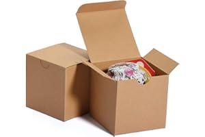 HOUSE DAY 50 szt., papierowe pudełka na prezenty z pokrywkami na prezenty, rzemiosło, pudełko prezentowe, pudełko prezentowe, dla druhny i druhny 7,6 x 7,6 x 7,6 cm (brązowy)