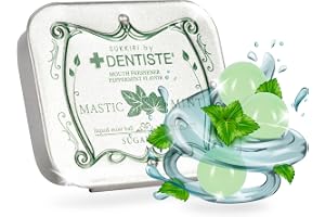 Dentiste LoveMints pepparmyntsgodis | Retro metallburk, frisk andedräkt | 20 sockerfria andedräktsfräschare. Bekämpar dålig andedräkt och karies. Pepparmynts- och mastixolja. Verkar på 3 sekunder