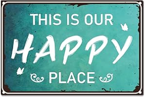 CREATCABIN Plaque en Métal This is Our Happy Place Retro Vintage Funny Wall Decor Art Mural Hanging Fer Peinture pour Maison Jardin Bar Pub Cuisine Salon Welcome Porch Poster Plaque, 12 x 8 Pouce