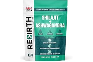 REBIRTH WELLNESS BE YOURSELF | ONLY BETTER Shilajit Capsules 60 Vegan Capsules - 1300mg per Serving with Ashwagandha Root Extract, 60% Fulvic Acid, Pure High Strength Shilajit Supplement for Stamina and Stress -