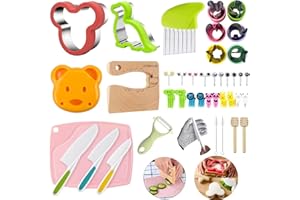 LETTO & TAILOR Set di coltelli e forme per il pane e le verdure per bambini, 41 pezzi, forme per biscotti, frutta, sandwich e taglierina per verdure, in forma di topolino e dinosauro.