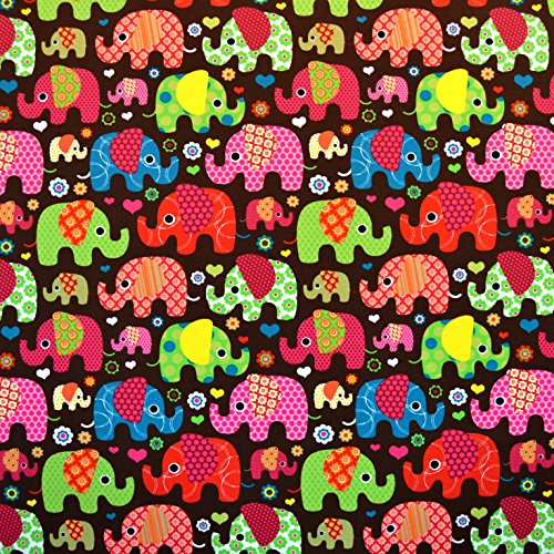 Jersey-Stoff-Kinder „Bunte Elefanten“ braun / tolle Jersey Qualität / Meterware ab 25cm / UX - 2