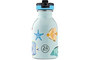 24BOTTLES Kids - Borraccia Bambini con Cannuccia Scuola Elementare e Asilo 250ml, Borraccia Bambina Bambino 100% Ermetica in Acciaio Inox, BPA Free Ultraleggera Ecologica [Non Termica], Sea Friends