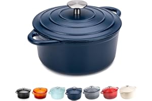 DAWSONS LIVING Round Casserole Dish - Cast Iron Ceramic Induction and Gas Safe Non Stick Dutch Oven Roasting Cooker - with Lid - 10 Year Gurantee (5.2L Casserole, Matt Blue)