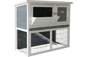 Bunny Business 2-Tier Double Decker Rabbit/Guinea Pig Hutch with Sliding Tray & Hay Rack (Grey)