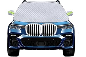 Kerizher Car Windscreen Cover,Snow UV Ice Protection Windshield Cover with 2 Hooks and 2 Mirror Covers,Four-Layered Windshield Frost Cover for Car,SUV,Truck (153cmx127cm)