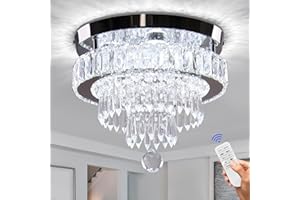 Finktonglan Lustre en cristal à intensité variable LED Plafonnier en cristal moderne Lustres en cristal encastrés 3 couleurs de lumière réglables avec télécommande pour chambres à coucher Salon