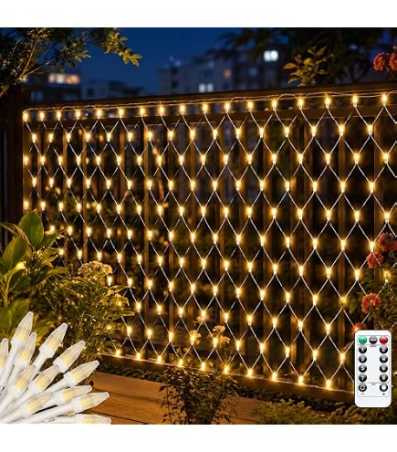 Batteriebetriebenes Lichternetz mit 200 warmweißen LEDs, 3 x 3 Meter Beleuchtung