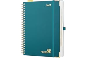 POPRUN Agenda 2025 Giornaliera Spirale A4, 22x30,5cm, Copertina Rigida, Righello Segnalibro, 1 Giorno 1 Pagina da Lun a Dom con Tag Mensili, Carta Spessa da 80 GSM EU, Verde Pacifico
