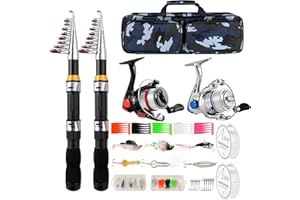 NEWBEP Combo de carrete telescópico para caña de pescar, 2 unidades, 6.89 pies, plegable, carrete giratorio, accesorios con bolsa de pesca, kit de caña de pescar portátil para agua salada, agua dulce, viajes