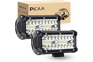 PICAA Led Arbeitsscheinwerfer 2X7 Zoll 120W Drei Reihen Led Lichtbalken 12V 24V Led Zusatzscheinwerfer Bar Spot Flutlicht Kombination LED Arbeit Licht Bar für SUV Offroad ATV UTV Traktor 4x4 Auto