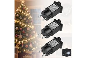 GuKKK 31V 6W Clignoteur Pour Guirlande, 3 pièce Transformateur LED d'Alimentation, Adaptateur Pilote Basse Tension IP44 avec 8 Modes, Minuterie et fonction Mémoire pour Guirlande, Décorations de Noël