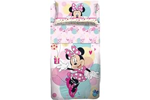 HERMET Set Lenzuolo Copriletto Singolo Minnie 100% Cotone, Completo Letto Copriletto, Lenzuolo da Sopra con Ribaltina + Lenzuolo da Sotto con Angoli + Federa