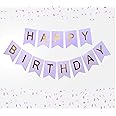 Happy Birthday Banner Purple Lilac Pastel Bunting Girls Women with Shimmering Gold Foil Letters Party Decorations