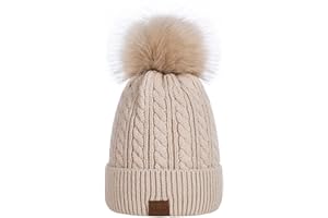 Alepo Beanie-Mützen für Damen, Bommelmütze mit gestricktem Futter, warme Wintermützen für Damen, weiche Skimütze mit Bommel