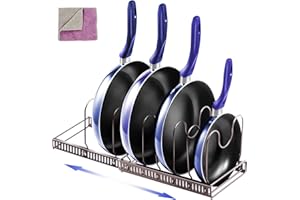 Masthome Organizador de Sartenes, Soporte Sartenes Expandible de Cocina, Organizador de Sartenes y Ollas con 7 Compartimentos Ajustables, Almacenar Sartenes, Tapas y Tablas de Cortar, Negro