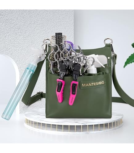 NanXi Friseur-Werkzeugtasche Aus PU-Leder – Grün, Mit Verstellbarem Gürtel, 9 Taschen Für Scheren, Kämme & Trimmer