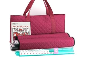 Mose Cafolo American Mahjong Game Set - Red (Burgundy) Quilted Soft Bag - 166 White Engraved Tiles, 4 All-in-One Rack/Pushers Complete Western Mah-Jongg, Maj Jongg, Ma Jong Set