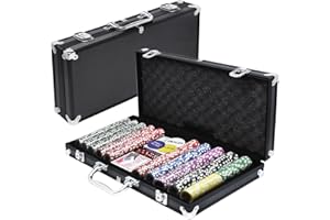 FIVMEN Pokerkoffer Set 500 Chips Pokerset Poker Set inkl. 500 Laser Poker Chips, 2X Pokerdecks, 3X Dealer Button, 5X Würfeln mit Aluminium Koffer, Schwarz