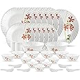 La Opala Opalware Dinner Set - 35 Pieces, White/Pink/Coral
