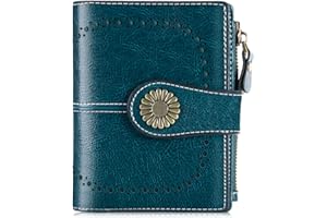 UNOSEKS Portafoglio da donna piccolo con protezione RFID, in vera pelle, con tripla portafogli da donna (blu pavone)