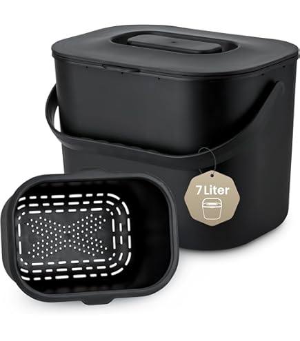 Compostbak keuken aanrecht, compostbak voor binnen met binnenemmer, 1,3 gallon kleine compostbak met deksel, composterbak voor binnen, compostbak, compostemmer met voedselafvalbak inclusief 3 stuks