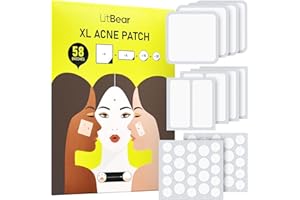 LitBear große Pickel Patches, Akne Patches für Gesicht Kinn Wange Stirn große Zit, Hydrokolloid Bandagen für Körper Akne Spot Aufkleber mit Teebaumöl und Salicylsäure (4 Größen 58 Patches)