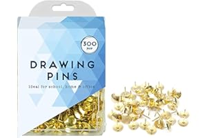 D.A.Y. REPUBLIC 300 Metal Drawing Push Pins, Brass Thumb Tacks for Notice Boards, Art and Crafts, Work/Office, Map Marking and More (300 Drawing Pins)
