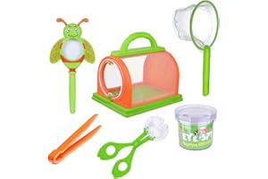 LEBKFT 5 Pcs Outdoor Explorer Kit Bug Catcher Kit for Kids Adventure Bug Catcher Set Insect Catching Kit Bug Hunting Kits Insect Observation Box, Tweezers, Insect Catcher, Magnifying Glass (Orange)