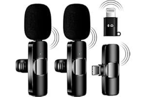 Rynli Wireless Lavalier Microphone 2 Pack, Clip-On Microphone Compatible with iPhone & Android, 2.4GHz Portable Mini Microphone Wireless for Live Streaming, Vlogs, with Type-C & Lightning 8 Pin