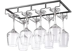 YunNasi Soportes para Copas de Vino de Metal Organizador Mantener los Vasos Secos Debajo del Gabinete con Tornillos para Bar Restaurante Cocina (4 Filas, Negro)