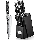 D.Perlla Professional Kitchen Knife Set, 7-Piece German Stainless Steel Kitchen Knife Block Set with Built-in Sharpener, Blac