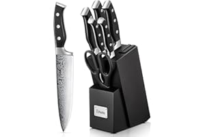 D.Perlla Couteau Cuisine, Bloc de Couteaux 7 pièces avec Affûteur Intégré, Bloc de Bois Noir, Couteaux Ciseaux, Acier Inoxydable, Manche Noir