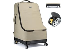 TUGUAN Car Seat Travel Bag for Aeroplane with Wheels, Foldable Child Seat Transport Bag, Children's Car Seat Backpack, brown, car seat travel bag with wheels