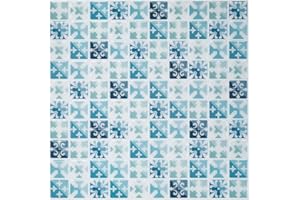 6 Piezas Ecoart Decorativos Adhesivos Para Azulejos Pegatina de pared, Azulejos de gel, diseño de mosaico, efecto 3d, Cenefa autoadhesivo, Para cuarto de baño y cocina(Azul claro)
