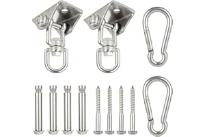 VIDETOL 2 Pack Heavy Duty Swing Hangers Hooks, 360° Swivel Hammock Hooks with Screws, Stainless Steel Swing Hook for Ceiling Wooden Porch, Hammock Chair, Gym Yoga Suspension Hooks, 450KG Capacity