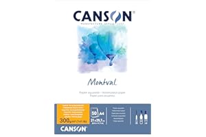 CANSON Montval - Bloc collé petit côté 50 feuilles A4 papier aquarelle grain fin 300g/m², blanc