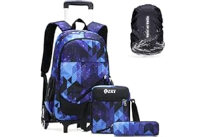 VOICI ET VOILA Set 4 Zaino con Ruote Scuola Zaino Trolley Borsa Scuola Elementare Zaini Bambina Ragazzi Media Zainetti Bambini con Rotelle Valigie Primario Secondario Cielo