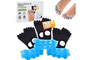 PAULAND CO [6 Separadores + 6 Calcetines 5 dedos] Separadores de dedos de los pies, Calcetines 5 dedos, Corrector de dedos, Separador de Dedos de Pie de Silicona 0% BPA, Enderezador de dedos superpuestos (Azul)
