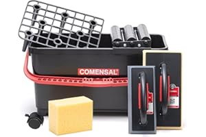 COMENSAL Fliesenwaschset - 9-teiliges Fliesenleger Waschset XL - 24L - Profi Fliesen Waschset - mit Räder - Rollenaufsatz - Gitter - Epoxi Fugenbrett - Hydroschwamm - Schwamm - Made in EU