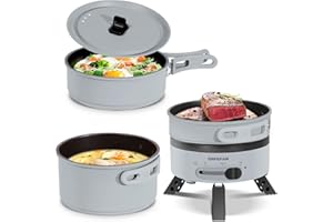 ENFRIFAM Electric Hot Pot with Foldable Handles, Portable Multi Cooker with Hotpot and Frying Pan for Motorhome, Dorm, Office, Outdoor, Camping, 1.8 L Stockpot + 1.1 L & 0.75 L Frying Pan