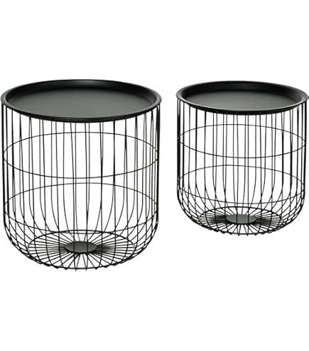 HOMCOM Salontafel Bijzettafel Nachttafel Rond Opbergruimt Metalen Mand