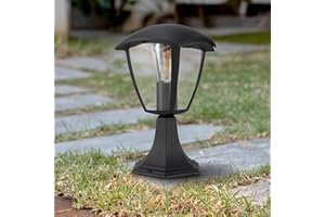 M Ledme - Lampada da giardino a LED per esterni serie Ronse, IP44 impermeabile, attacco E27, acciaio/PMMA, stile classico nero, luce ambientale per vialetti e terrazze (senza lampadina)