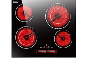 Karinear Autarkes Kochfeld 60 cm mit Dual-Ring-Kochzonen, Glaskeramikkochfeld 4 Platten, 6600W Herdplatte 4 Kochfelder Einbau mit Kindersicherung, Timer, Touch-Steuerung, 220-240V